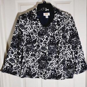 Cotton Floral Jacket Talbots Navy 14P Lined